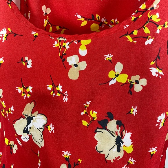 Studio Y Red Ruffle Floral Keyhole Back Chiffon Sleeveless Blouse Tank Top Red M - Picture 5 of 9